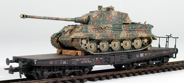 REI Models 38717AM - German WWII King Tiger in Ambush Camo loaded on a heavy 6 axle DRB flat car